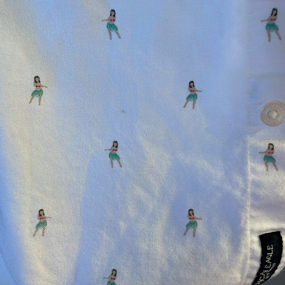 Hula girl American Eagle button down collared white long sleeve shirt medium - Picture 10 of 10